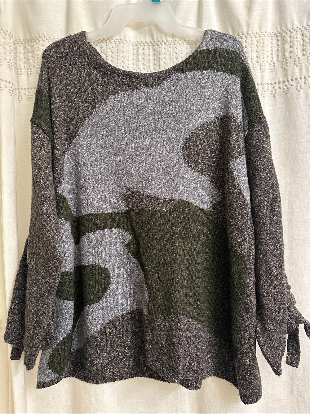 Democracy Olive & Gray Camo-Pattern Crew Neck Sweater
